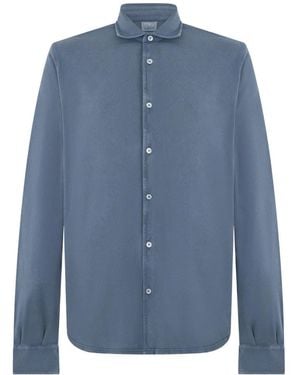 Fedeli Classic-Collar Long-Sleeve Shirt - Blue