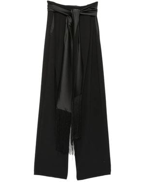 Imperial Fringe-Trim Sash-Waist Pants - Black