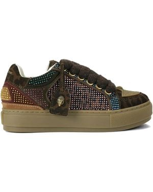 Kurt Geiger Southbank Tag Leopard-Print Crystal-Embellished Trainers - Brown
