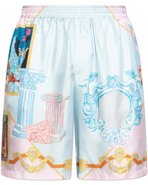 Versace Gallery Print Silk Shorts - Blue