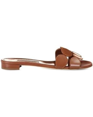 Manolo Blahnik Leather Circle-Detail Flats - Brown