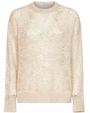 Brunello Cucinelli Lochstrickpullover Mit Pailletten - Weiß