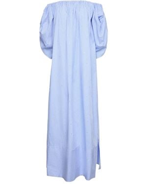 V:PM ATELIER Mandy Off-Shoulder Striped Maxi Dress - Blue
