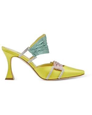 Manolo Blahnik Chinci Embellished Pleated Mules - Yellow