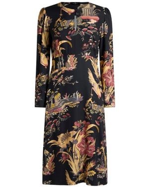 Etro Crepe Midi Dress With Flower And Animal Motif - Black