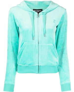 Juicy Couture Logo-Embroidered Zipped Velour Hoodie - Blue