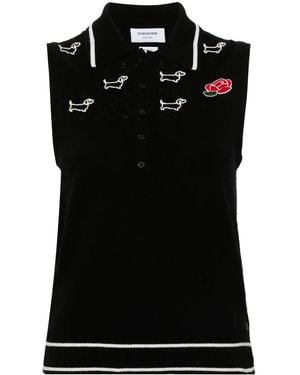 Thom Browne Hector-Embroidered Virgin Wool Top - Black