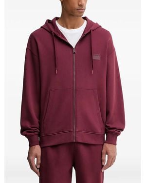 HUGO Logo-Patch Zip-Up Hoodie - Red