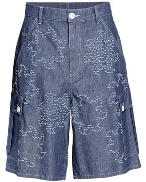 Marni Embroidered Denim Shorts - Blue