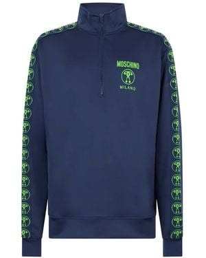 Moschino Logo-Embroidered Half-Zip Sweatshirt - Blue