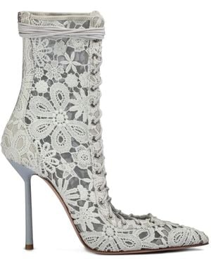 Le Silla Chantilly Floral Ankle Boots - White