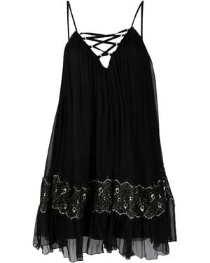 Nissa Strap-Detail Silk Mini Dress - Black