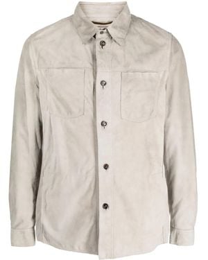 Moorer Long-Sleeve Leather Overshirt - Natural