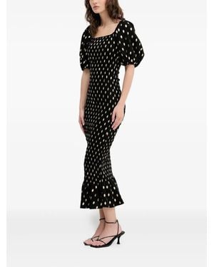 Never Fully Dressed Puff-Sleeve Polka Dot Midi Dress - Black