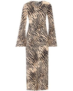 RIXO London Amal Tiger-Pattern Maxi Dress - White