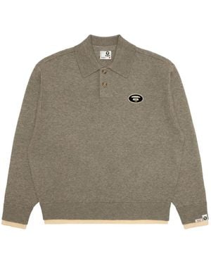 Aape By A Bathing Ape Logo-Patch Polo-Collar Jumper - Grey