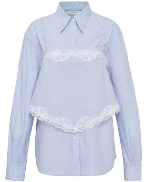 Pushbutton Lace-Trim Striped Shirt - Blue