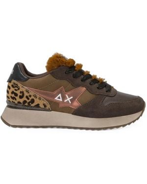 Sun 68 Stargirl Animalier Faux-Fur Sneakers - Brown