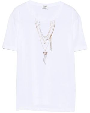Liu Jo Graphic-Print Rhinestone-Embellished T-Shirt - White