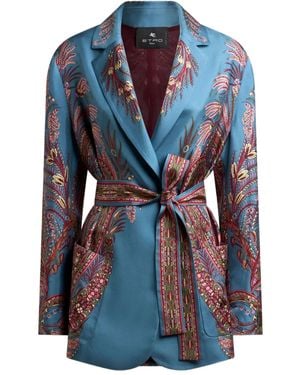 Etro Paisley-Print Silk Jacket - Blue