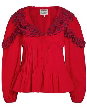Damson Madder Ruffled-Collar Pleated Blouse - Red