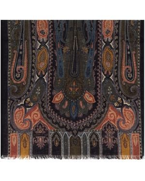 Etro ペイズリー フリンジ スカーフ - ブラック