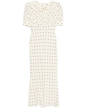 Alessandra Rich Polka-Dot Silk Midi Dress With Double Collar - White