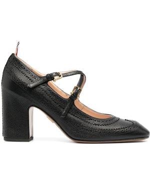 Thom Browne Cross-Strap Detail Brogued Mary-Jane Pumps - Black