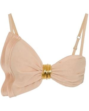 Elisabetta Franchi Bow Satin Bra - Natural