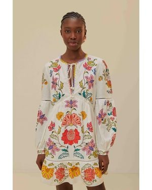 FARM Rio Off- Floral Insects Mini Dress, Floral Insects Off - Multicolour