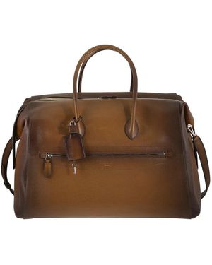 Santoni Leather Holdall With Shaded Finish - Brown
