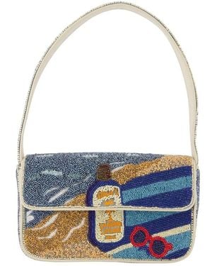 STAUD Tommy Beaded Shoulder Bag - Blue