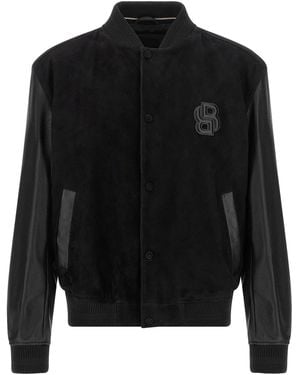 BOSS Leather Bomber Jacket - Black