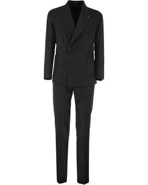 Tagliatore Virgin Wool And Cashmere Stretch Double-Breasted Suit - Black