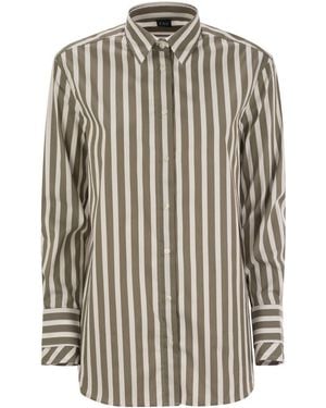 Fay Regular Striped Stretch Cotton Shirt - Black