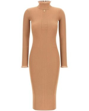 Elisabetta Franchi Ribbed Knit Dress - Natural