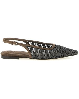 Brunello Cucinelli 'Precious Net Embroidery' Slingback - White