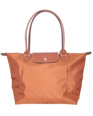 Longchamp Medium Leather Handle Bag Nylon Shoulder - Brown