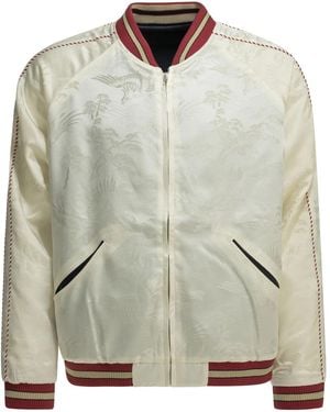 Beams Plus Oriental Triacetate Triacetate Polyester Cotton Nylon Spandex Reversible Bomber Jacket - Gray