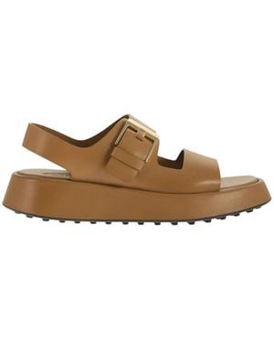 Tod's Sandale À Double Bride En Cuir Camel - Brown
