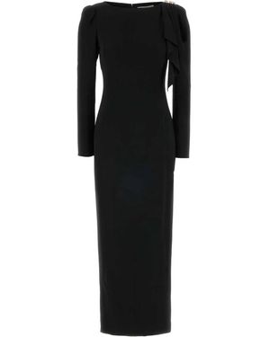 Alessandra Rich Cady Evening Dress With Volant And Side Split - Black