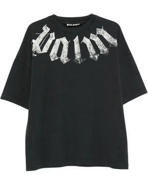 Palm Angels Big Neck Logo Printed T-Shirt - Black