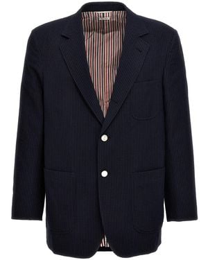 Thom Browne Single-Breasted Seersucker Blazer - Blue