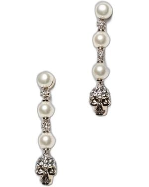 McQueen Skull And Pearl Earrings - White
