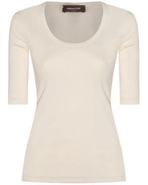 Fabiana Filippi Stretch Cotton Jersey Top With Round Neckline - Natural