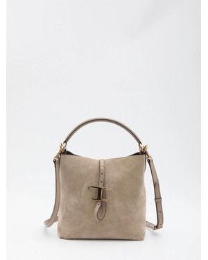 Tod's Mocha Suede Top Handle Shoulder Bag - Natural