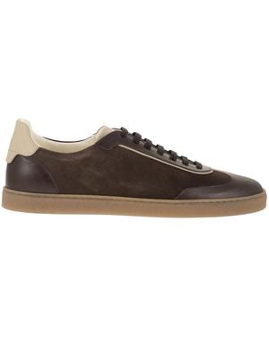Brunello Cucinelli Low-Top Leather And Suede Trainers With Contrasting Details - Brown