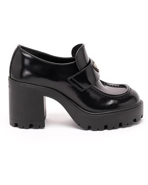 Prada Brushed Leather Loafers - Black