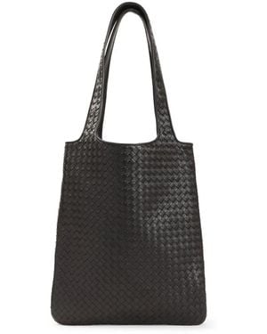 Bottega Veneta Leather Intrecciato Weave Two Top Handles Main Compartment Internal Slip Pocket - Black