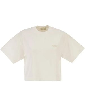 Autry Cropped Cotton T-Shirt With Tone-On-Tone Logo - White